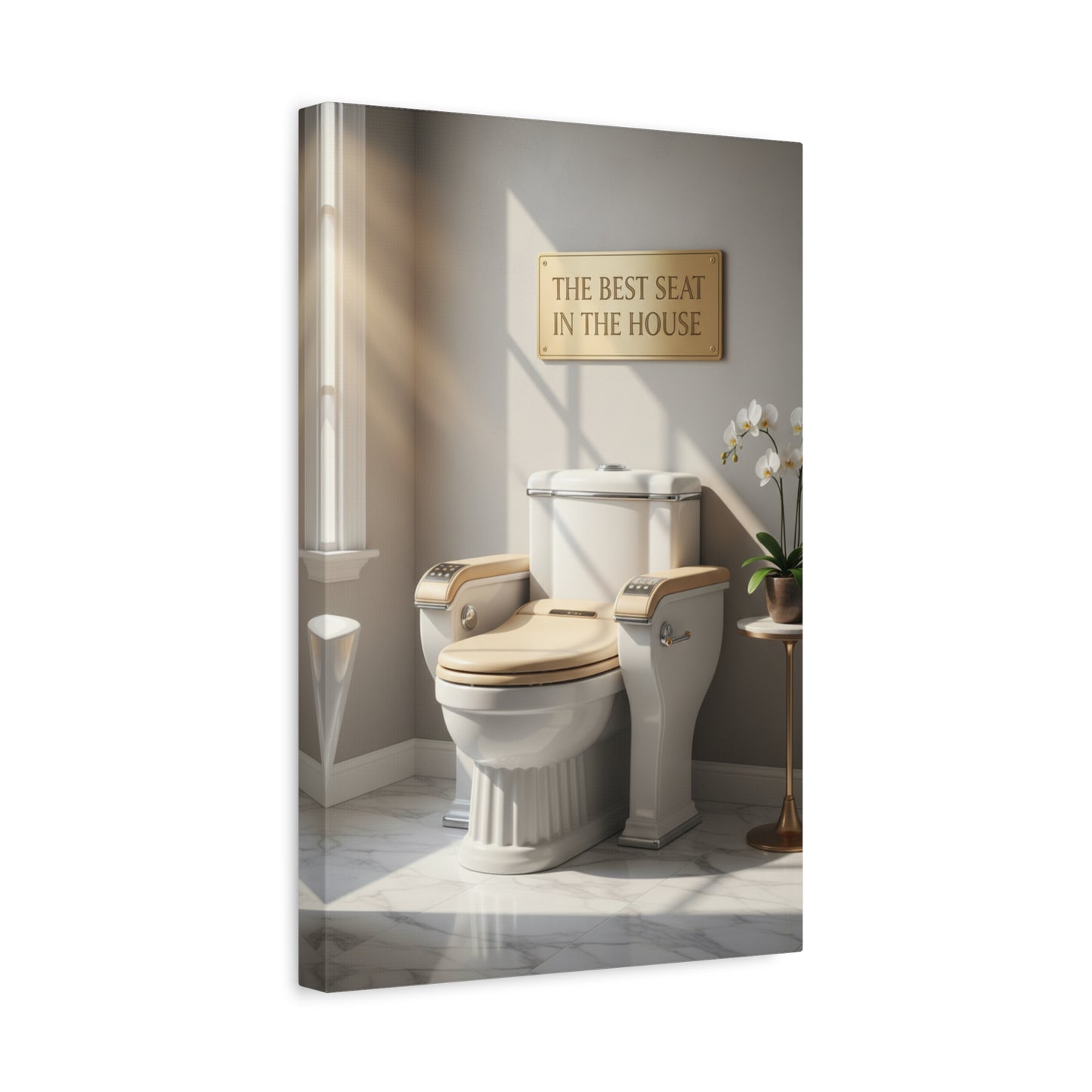 Bathroom Canvas Wall Art — "The Best Seat in the House" Decorative Stretched Canvas