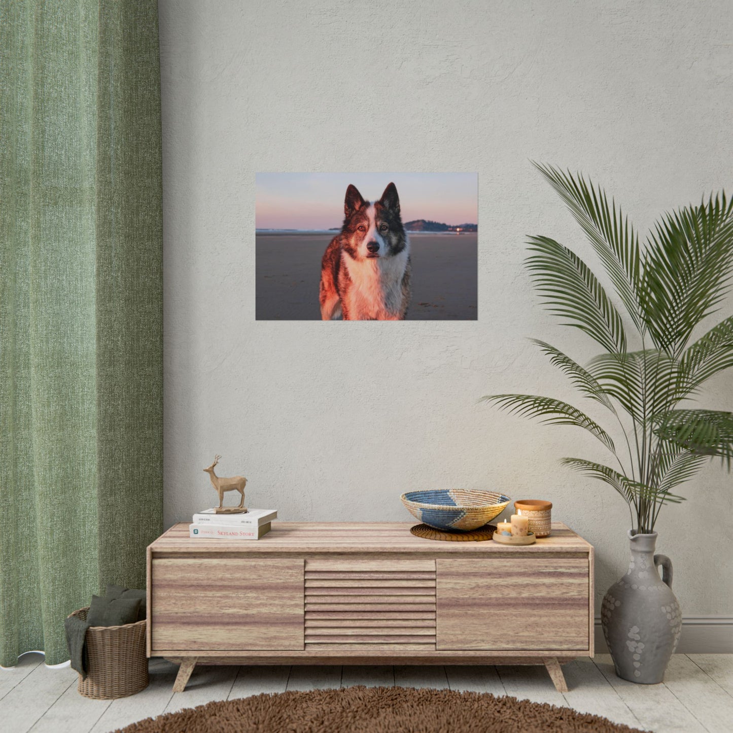 Beach Sunset Husky Poster — Rolled Dog Portrait Print