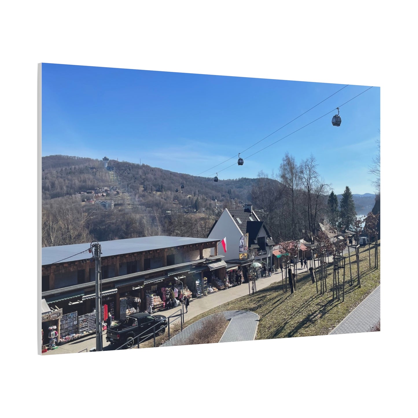 Resort Gondola Matte Canvas Wall Art — Mountain Village Landscape Print