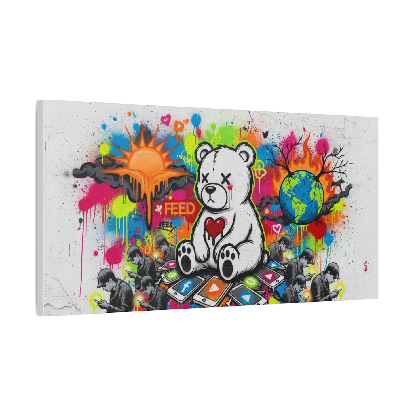 Graffiti Teddy Bear Matte Canvas Wall Art — Colourful Urban Pop Street Art Print