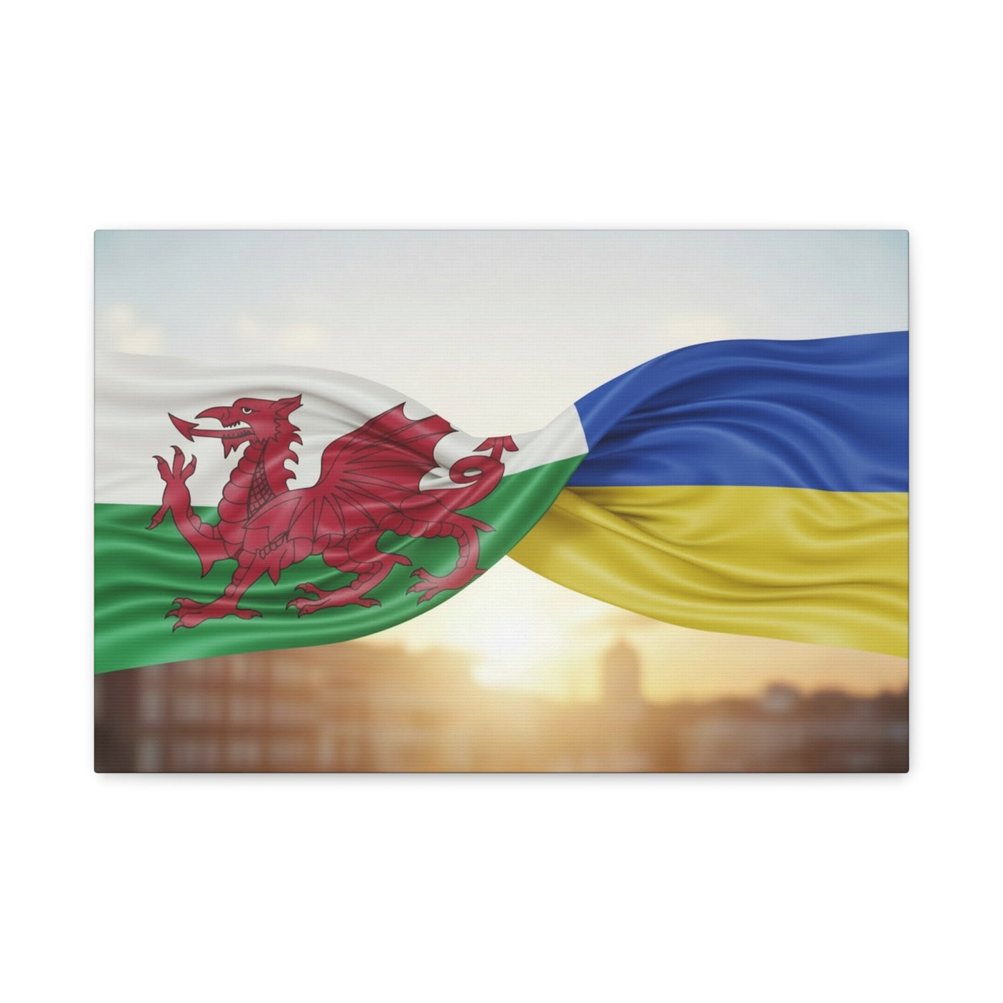Wales and Ukraine Flags Matte Canvas Print — Stretched Wall Art