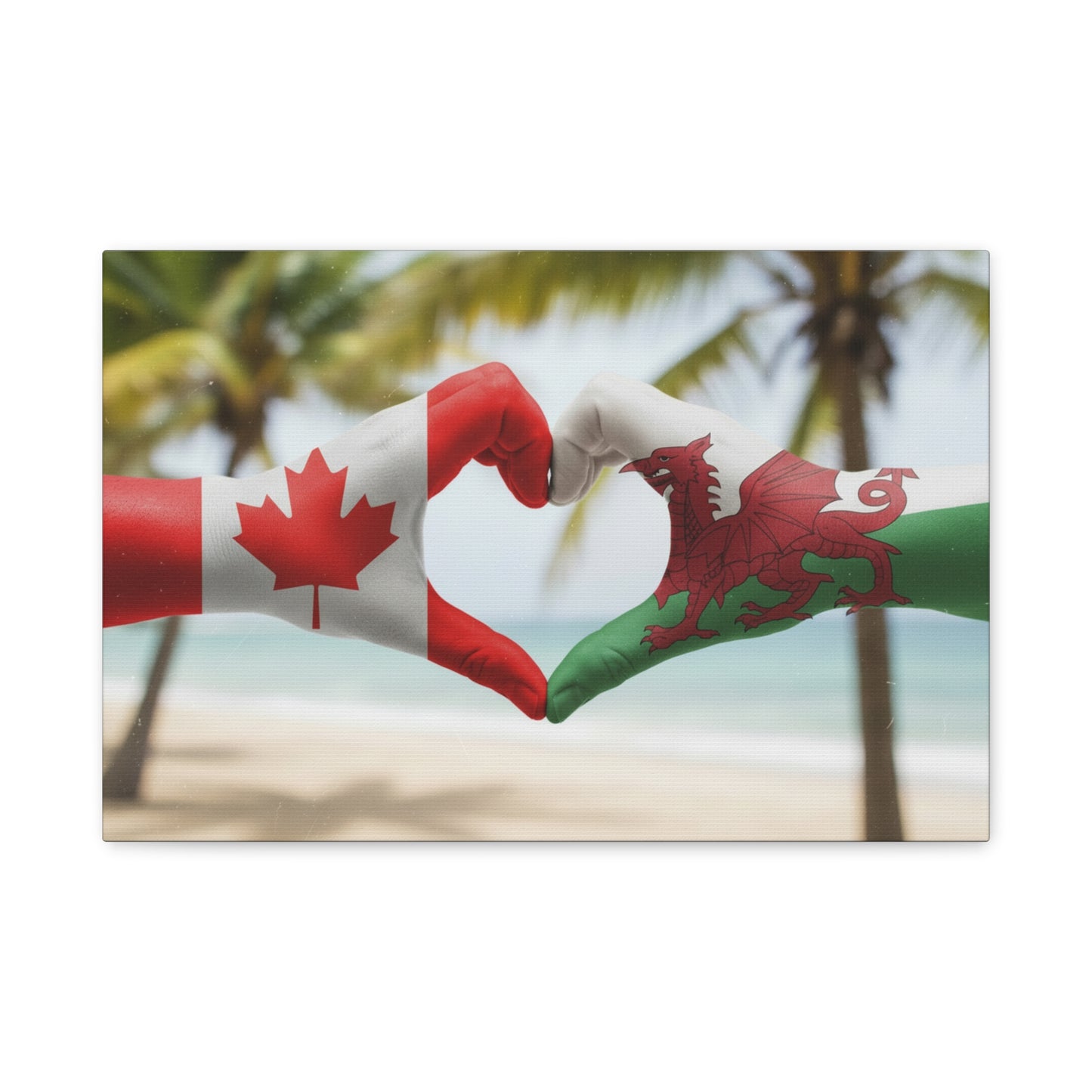 Canada & Wales Heart Flag Canvas Print — Stretched Matte Wall Art
