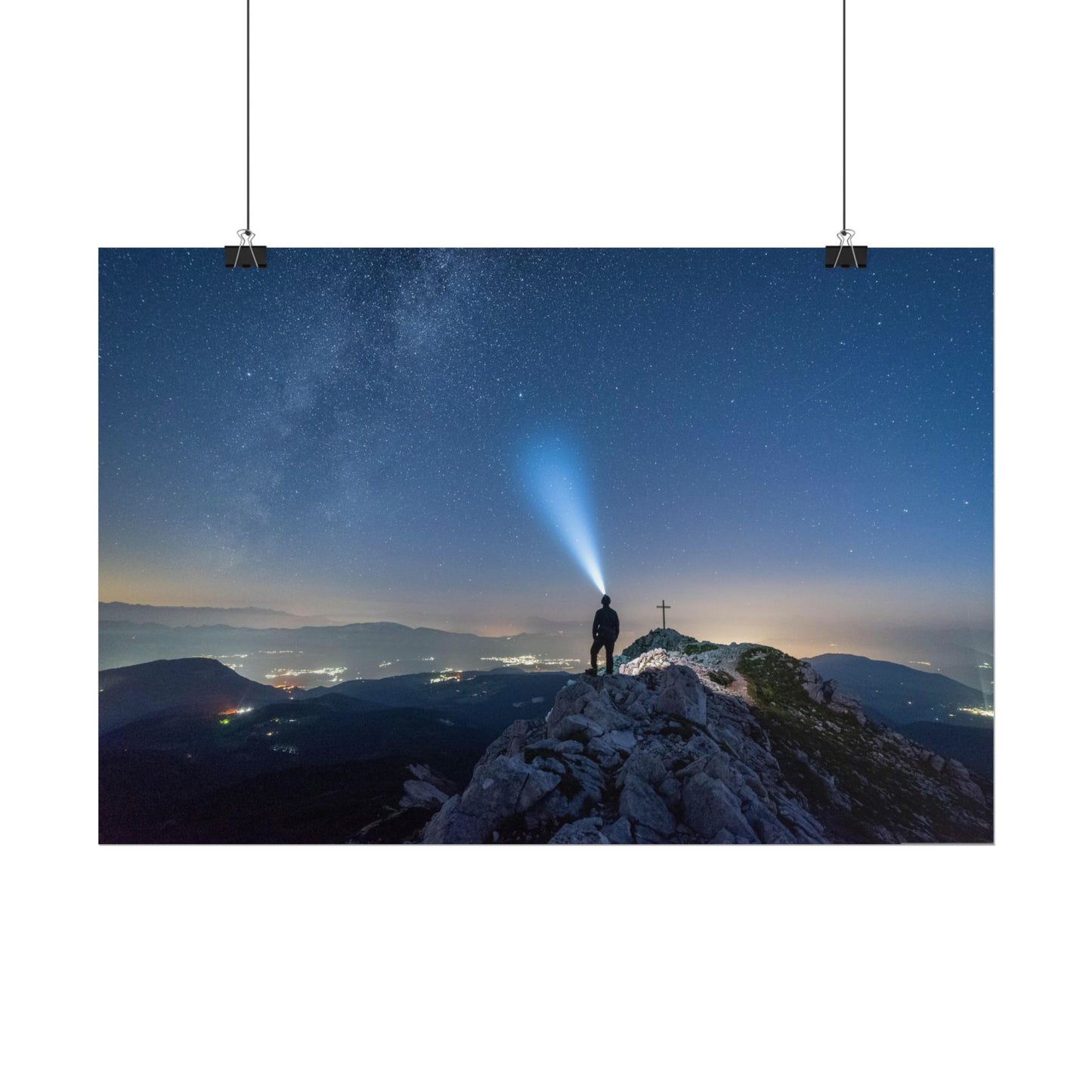Night Peak Stargazing Landscape Rolled Poster