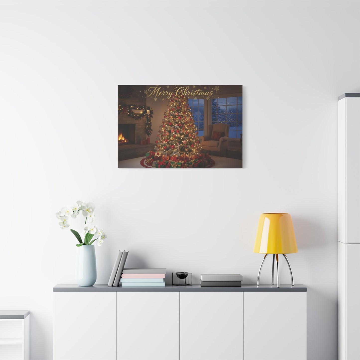 Merry Christmas Holiday Canvas Wall Art — Festive Living Room Christmas Tree Print