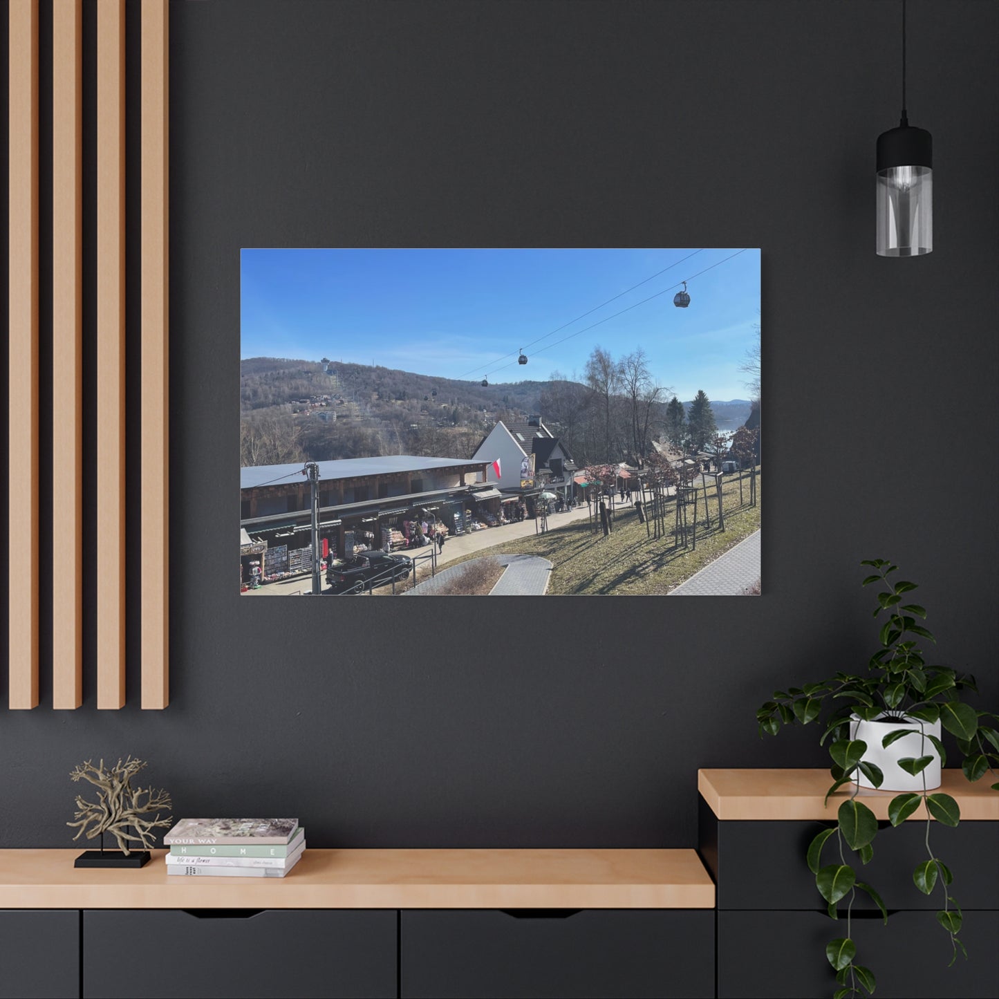 Resort Gondola Matte Canvas Wall Art — Mountain Village Landscape Print