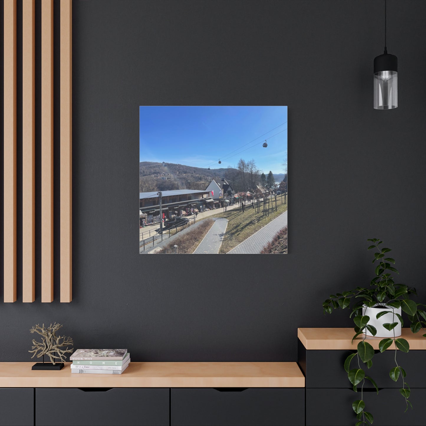 Resort Gondola Matte Canvas Wall Art — Mountain Village Landscape Print