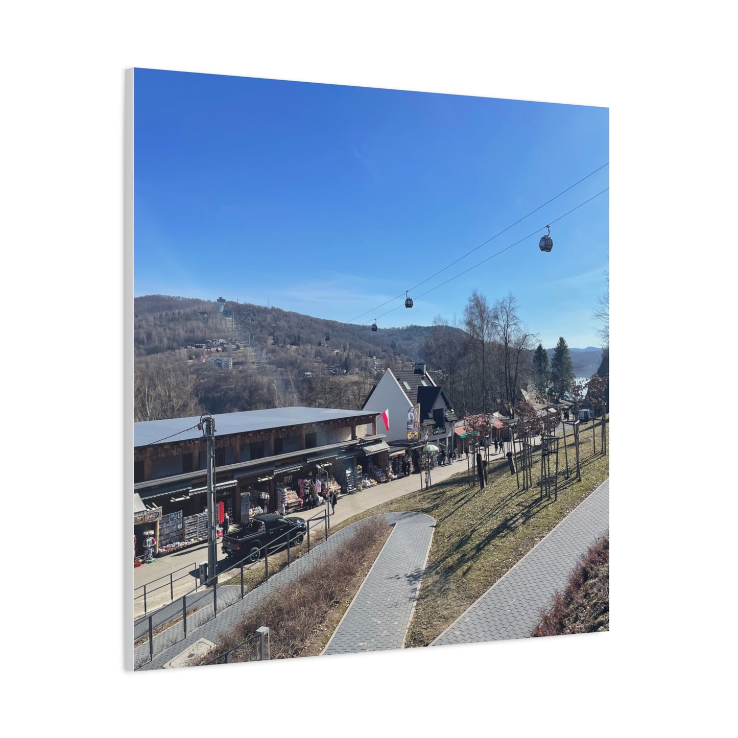 Resort Gondola Matte Canvas Wall Art — Mountain Village Landscape Print
