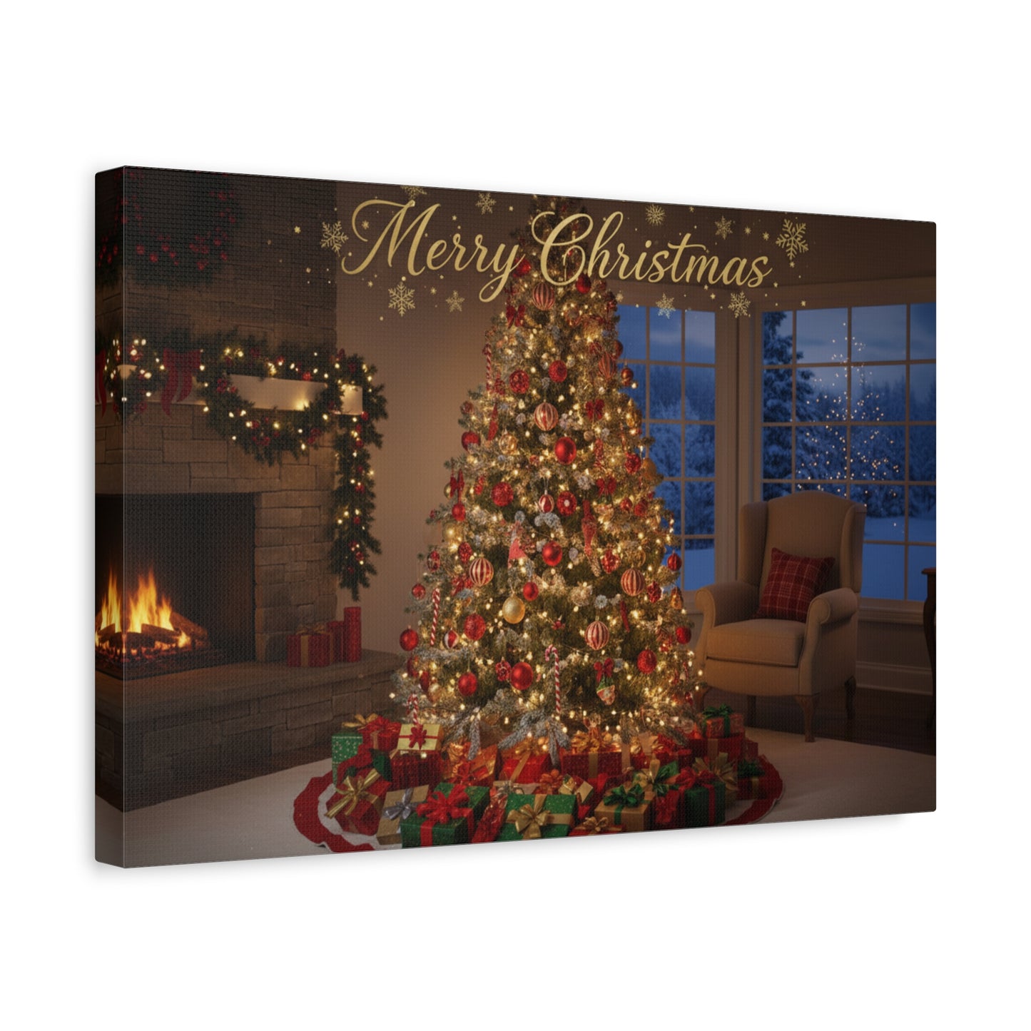 Merry Christmas Holiday Canvas Wall Art — Festive Living Room Christmas Tree Print