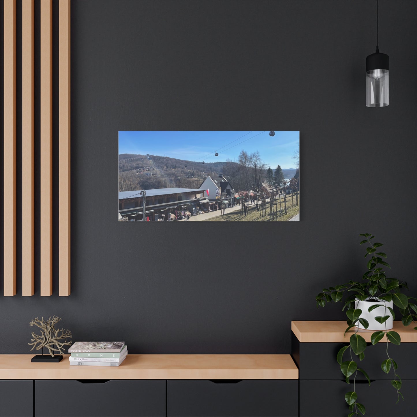 Resort Gondola Matte Canvas Wall Art — Mountain Village Landscape Print
