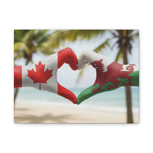 Canada & Wales Heart Flag Canvas Print — Stretched Matte Wall Art