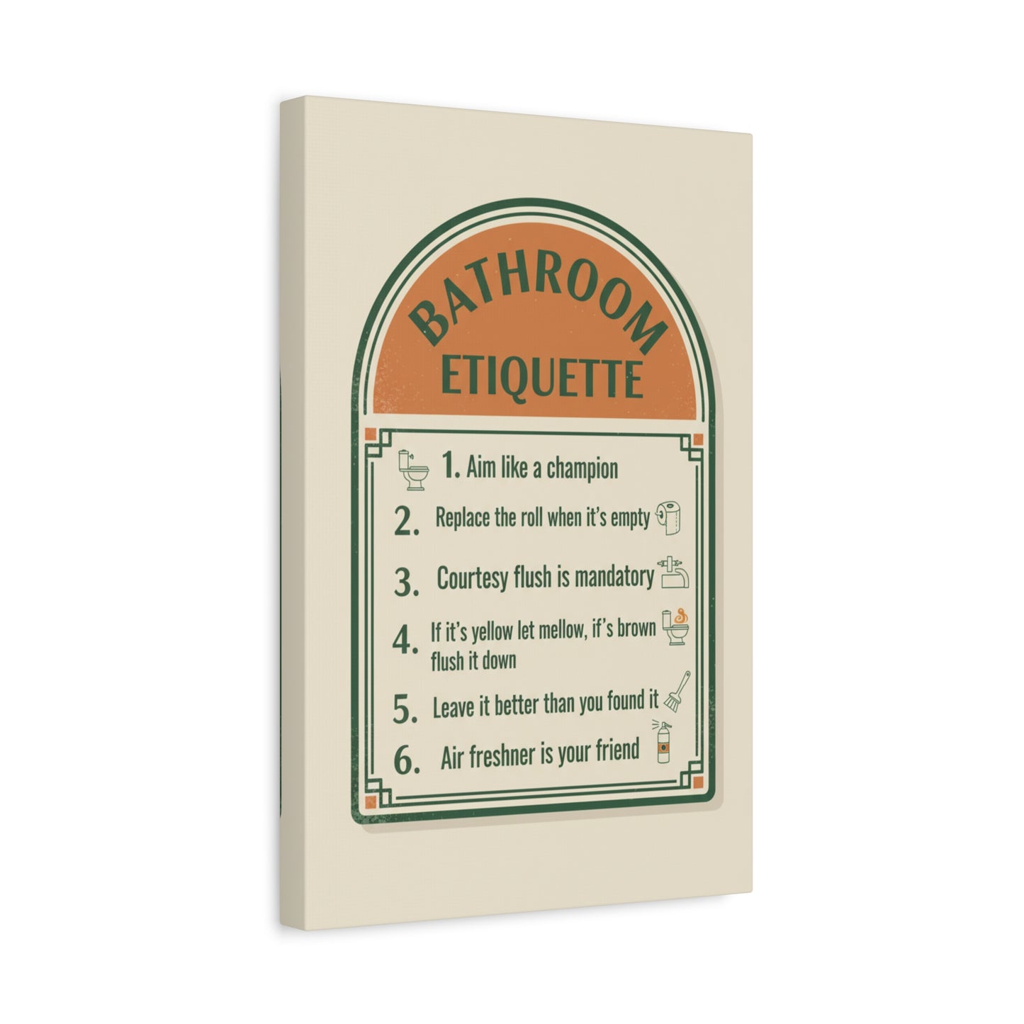 Bathroom Etiquette Canvas Wall Art – Retro Rules Sign for Powder Room