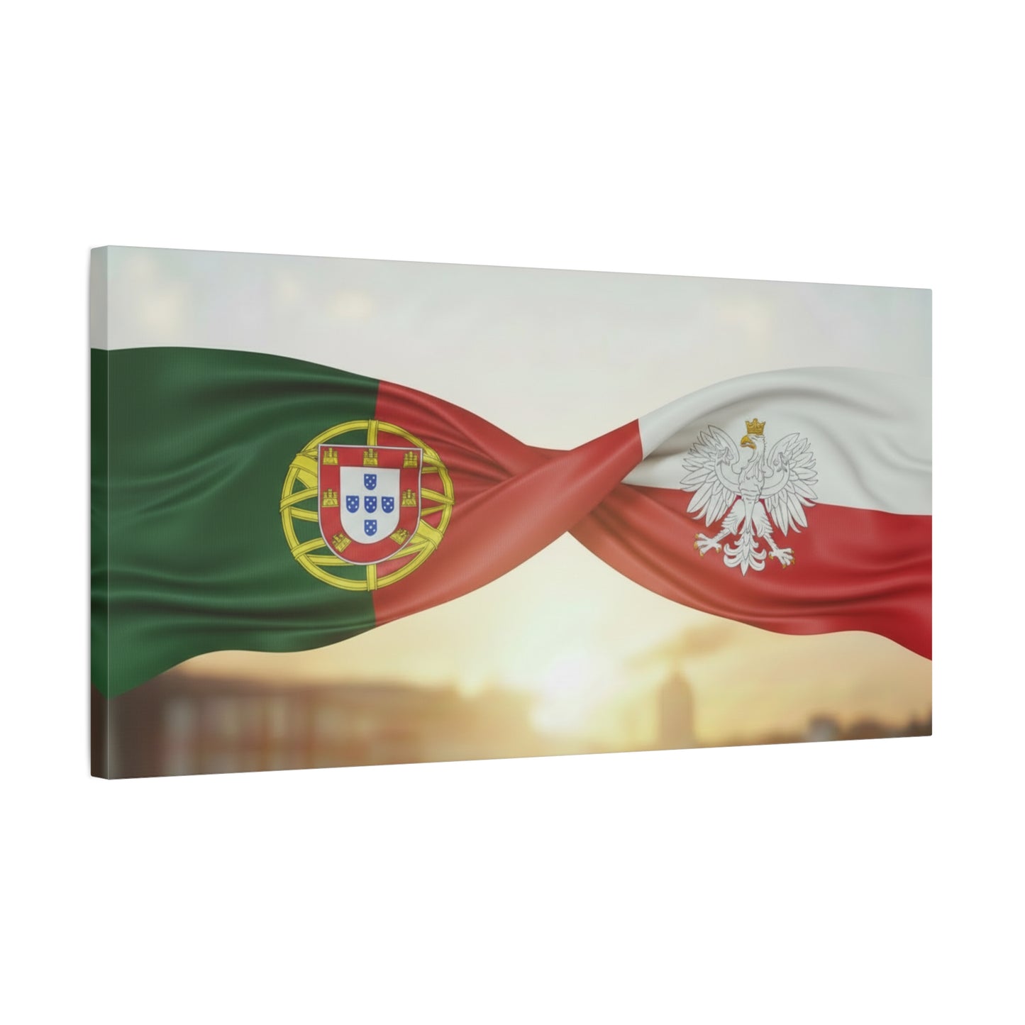 Portugal & Poland Flags Canvas Wall Art — Dual-Nation Sunset Matte Canvas