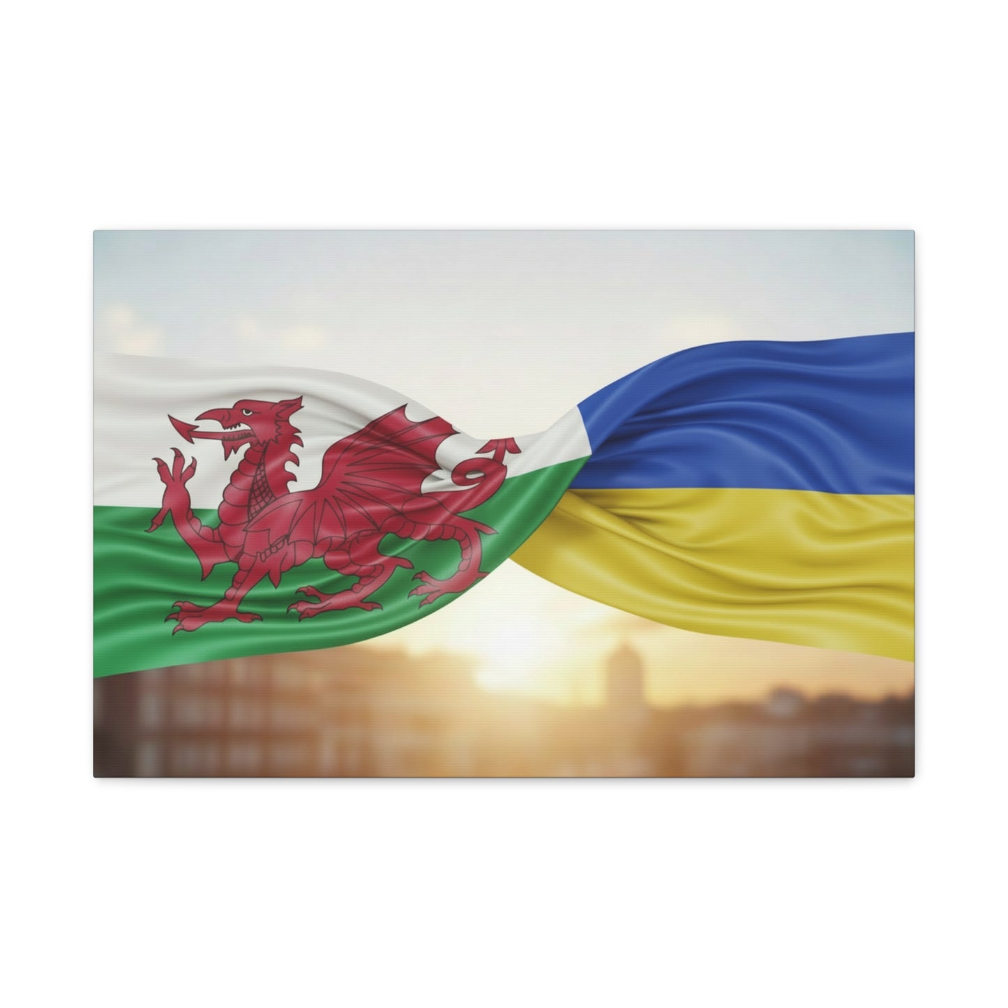Wales and Ukraine Flags Matte Canvas Print — Stretched Wall Art