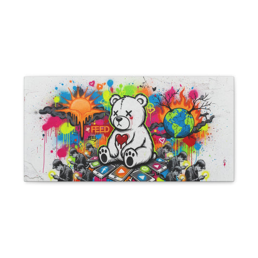 Graffiti Teddy Bear Matte Canvas Wall Art — Colourful Urban Pop Street Art Print