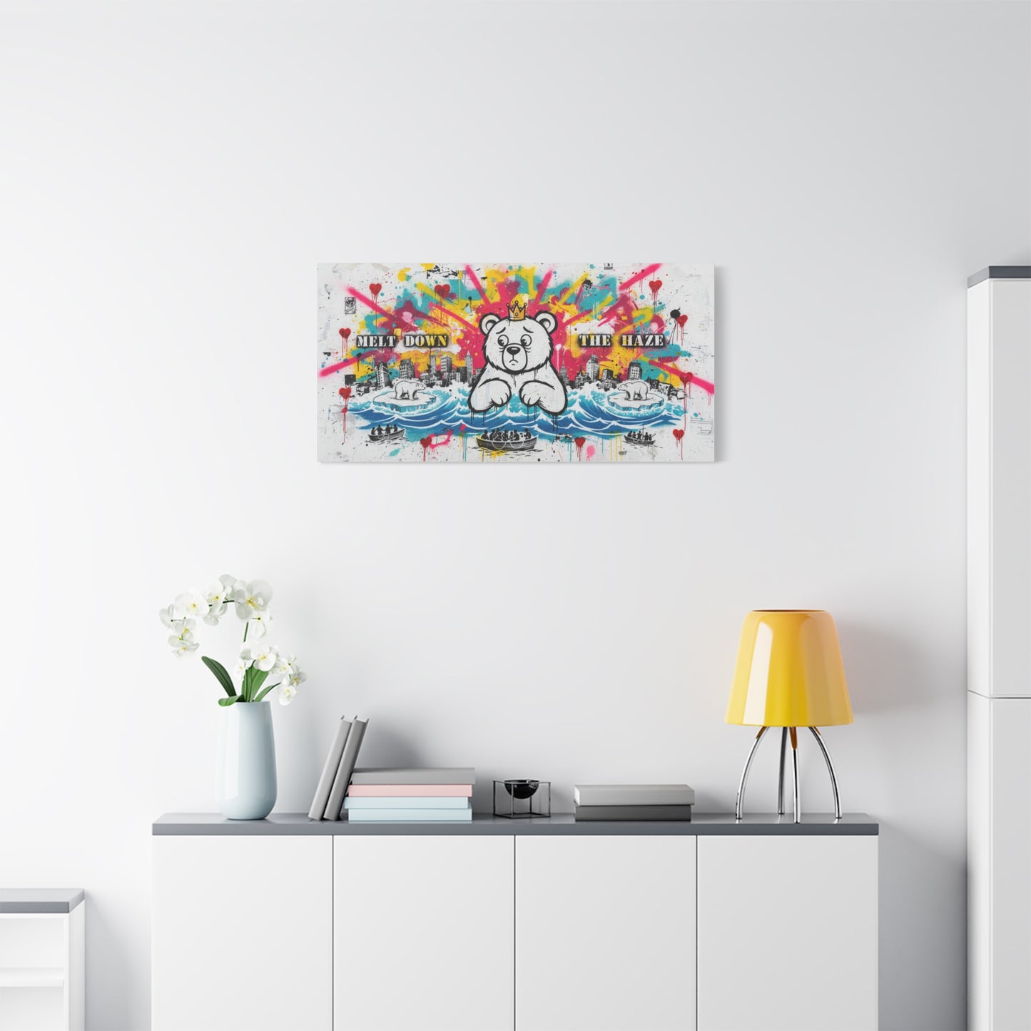 Graffiti Teddy Bear Canvas Art — "Melt Down the Haze" Stretched Matte Print