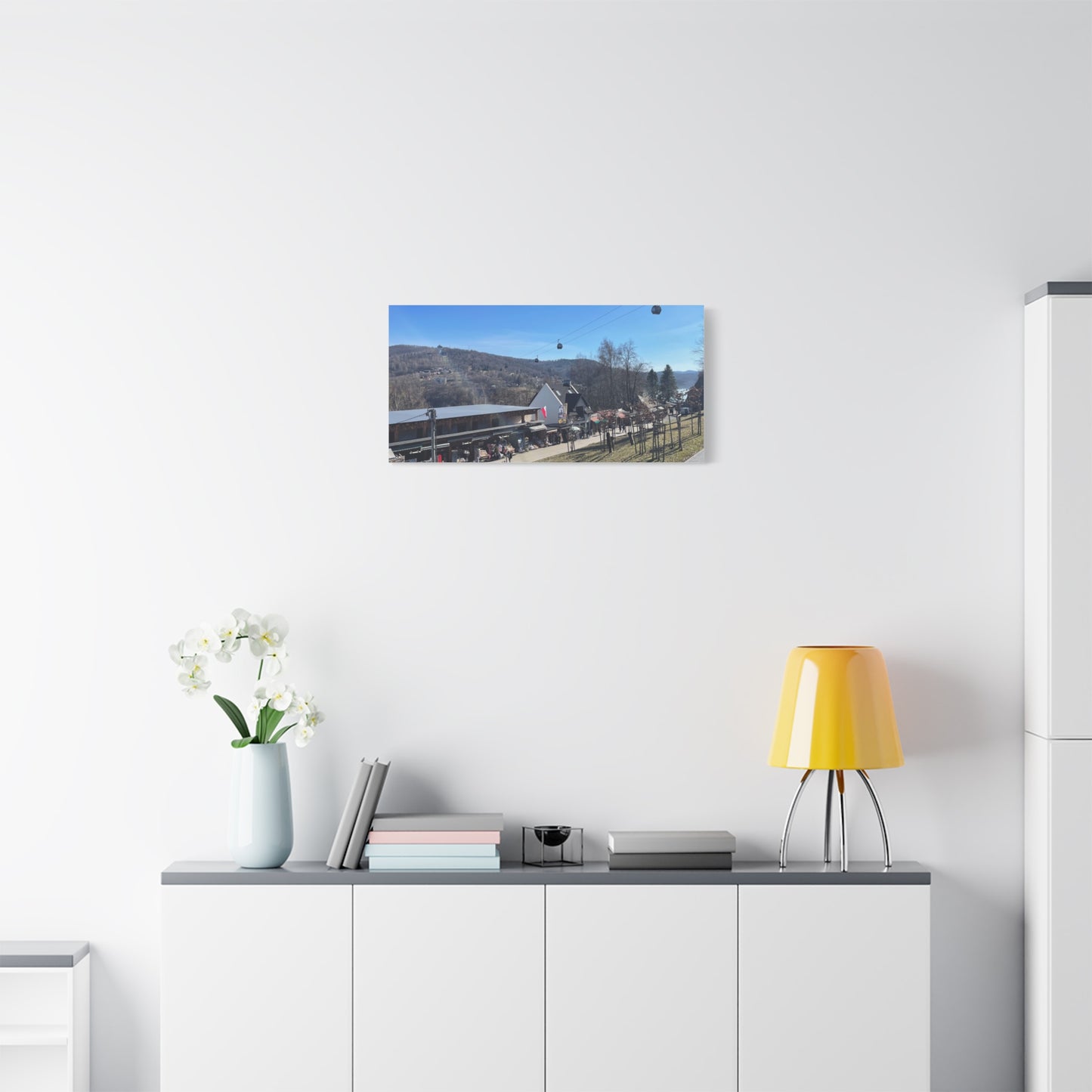 Resort Gondola Matte Canvas Wall Art — Mountain Village Landscape Print