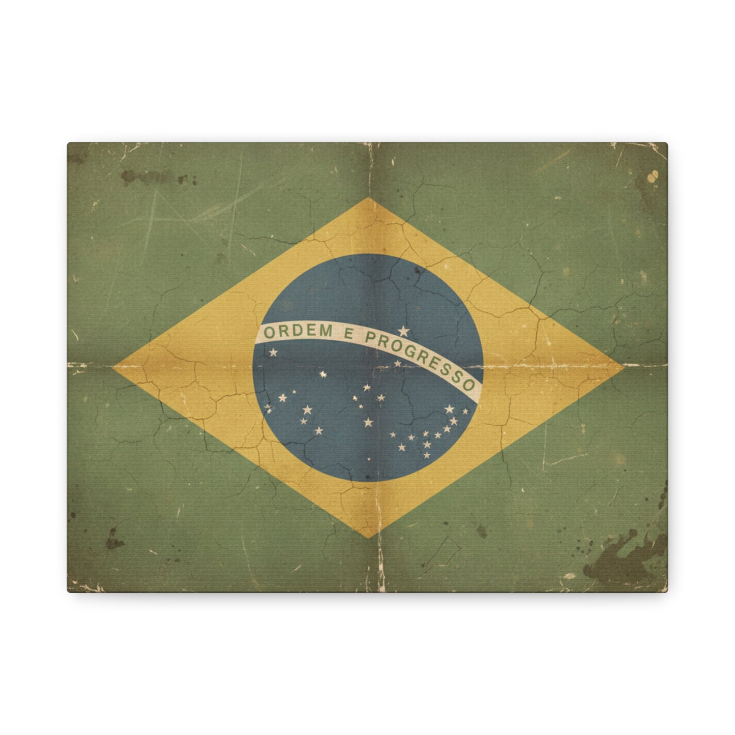 Brazil Flag Vintage Canvas Print — Vintage 'Ordem e Progresso' Stretched Matte Wall Art