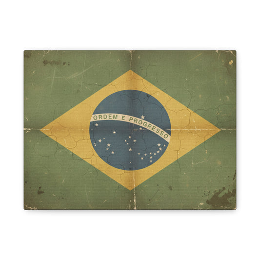 Brazil Flag Vintage Canvas Print — Vintage 'Ordem e Progresso' Stretched Matte Wall Art