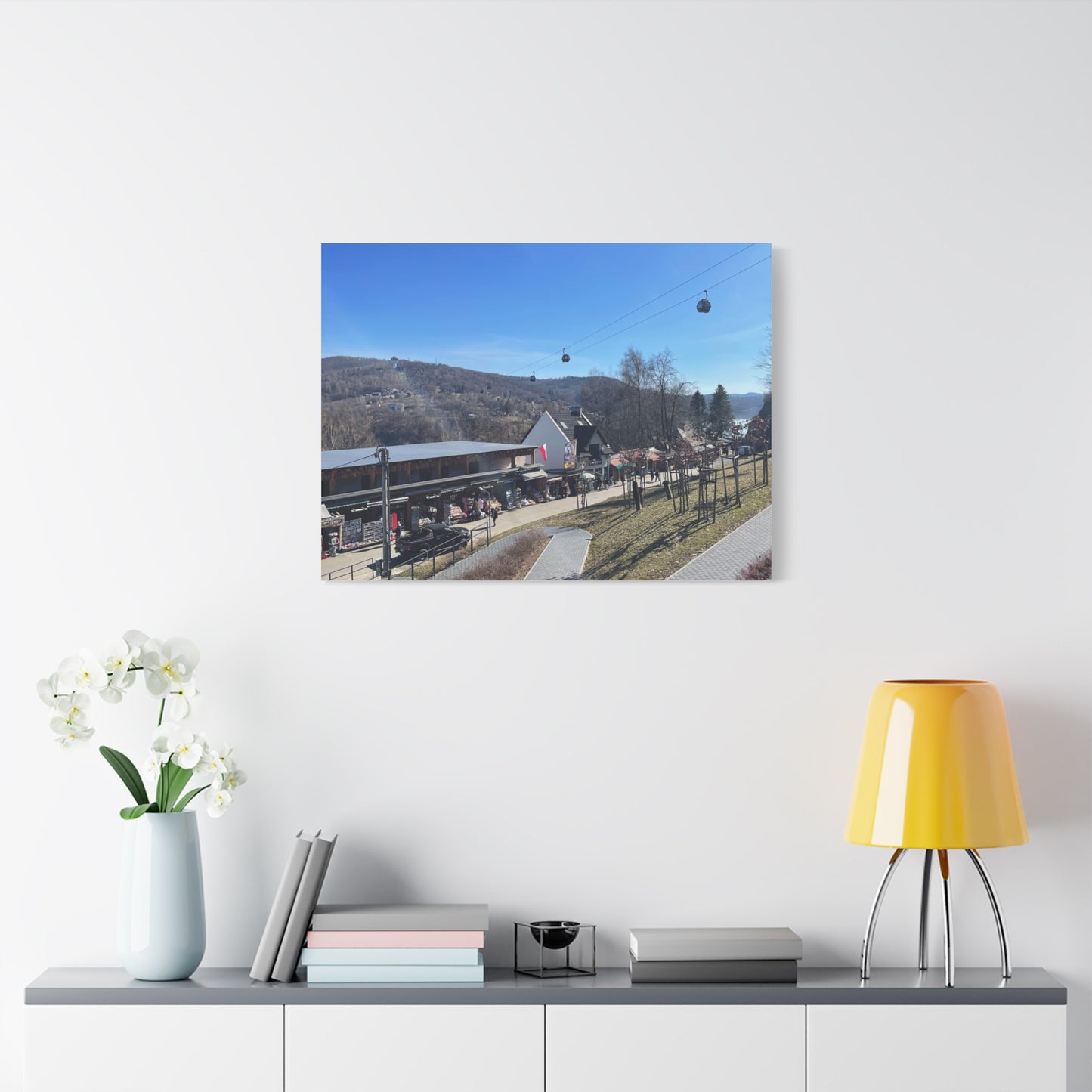 Resort Gondola Matte Canvas Wall Art — Mountain Village Landscape Print