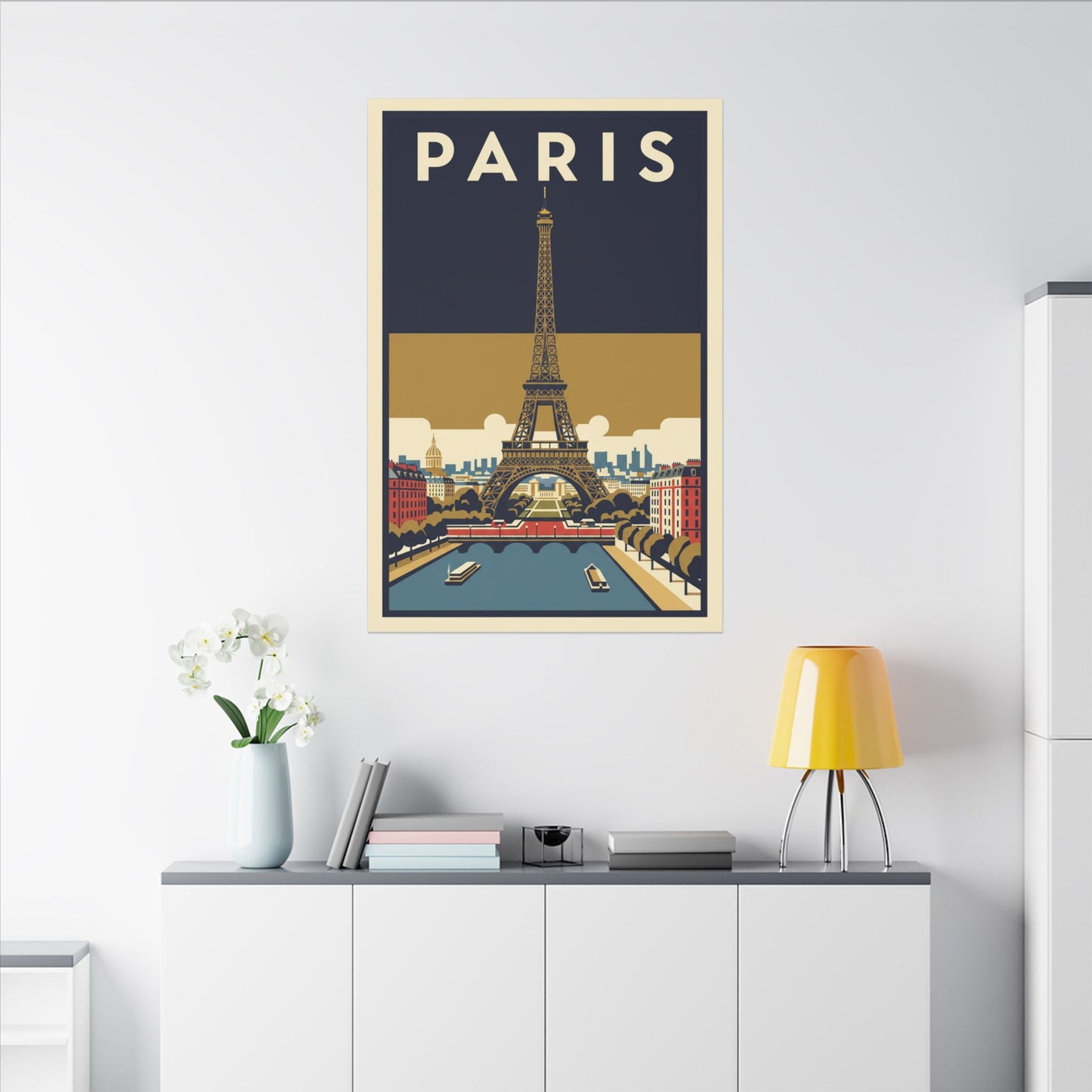 Paris Vintage Eiffel Tower Matte Canvas Wall Art Stretched Travel Poster