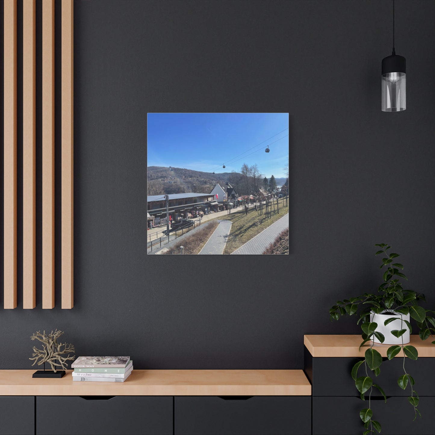 Resort Gondola Matte Canvas Wall Art — Mountain Village Landscape Print