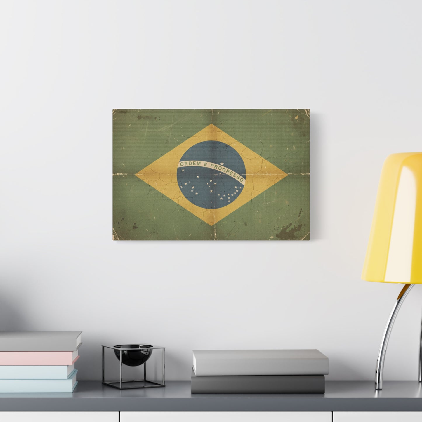 Brazil Flag Vintage Canvas Print — Vintage 'Ordem e Progresso' Stretched Matte Wall Art