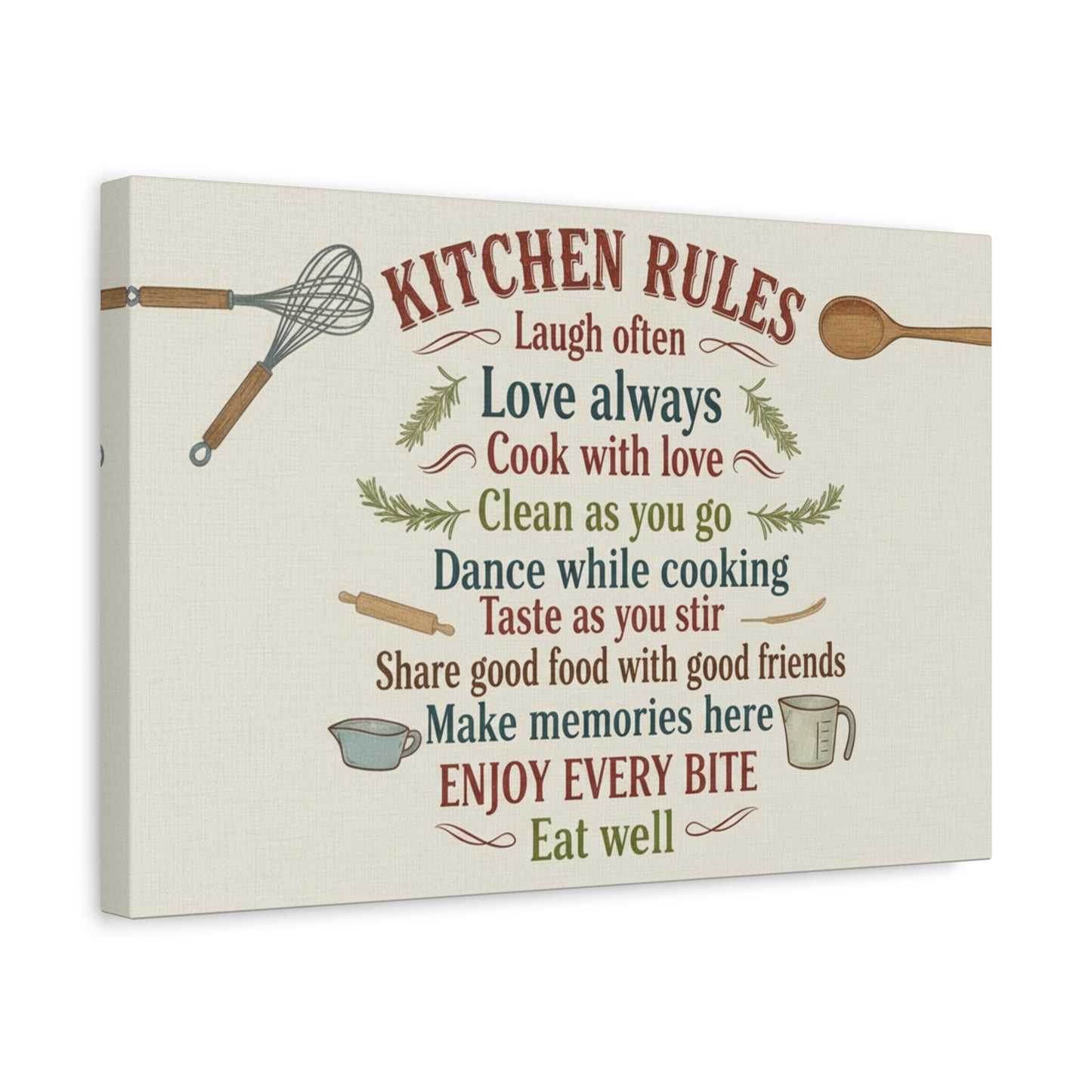 Kitchen Rules Canvas Wall Art — "Cook with Love" Inspirational Kitchen Sign