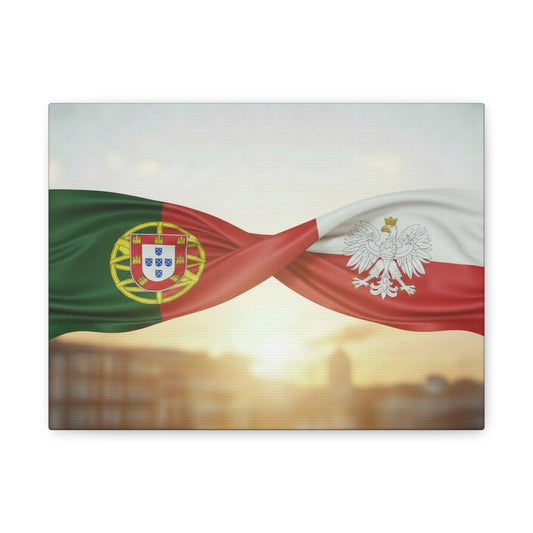 Portugal & Poland Flags Canvas Wall Art — Dual-Nation Sunset Matte Canvas