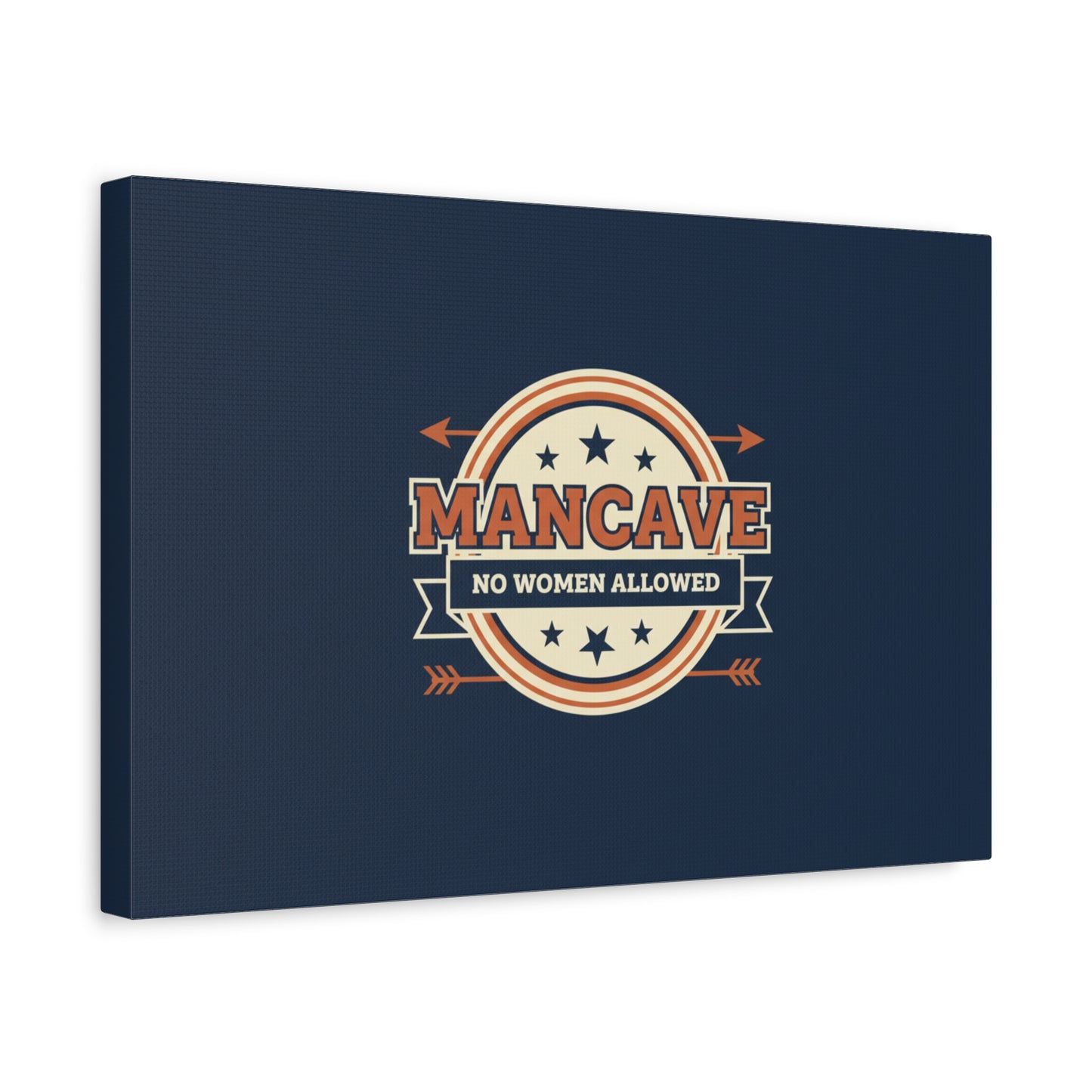 Mancave Wall Canvas - "MANCAVE No Women Allowed" Retro Badge Art