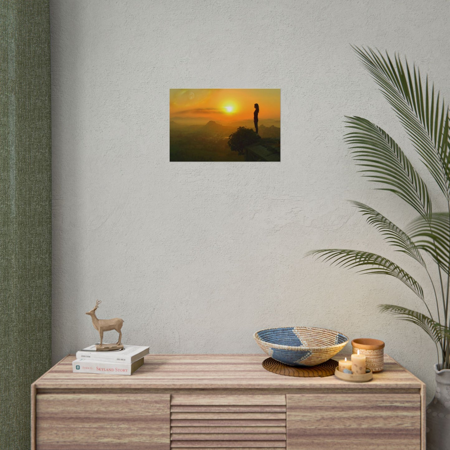 Sunrise Peak Silhouette Rolled Poster — Woman on Mountain Sunrise Wall Art