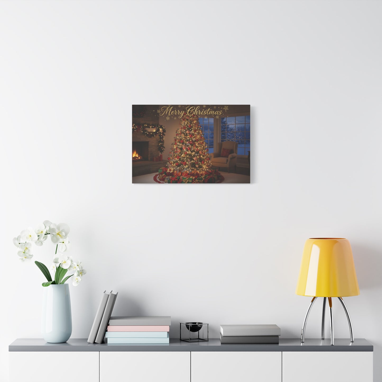 Merry Christmas Holiday Canvas Wall Art — Festive Living Room Christmas Tree Print