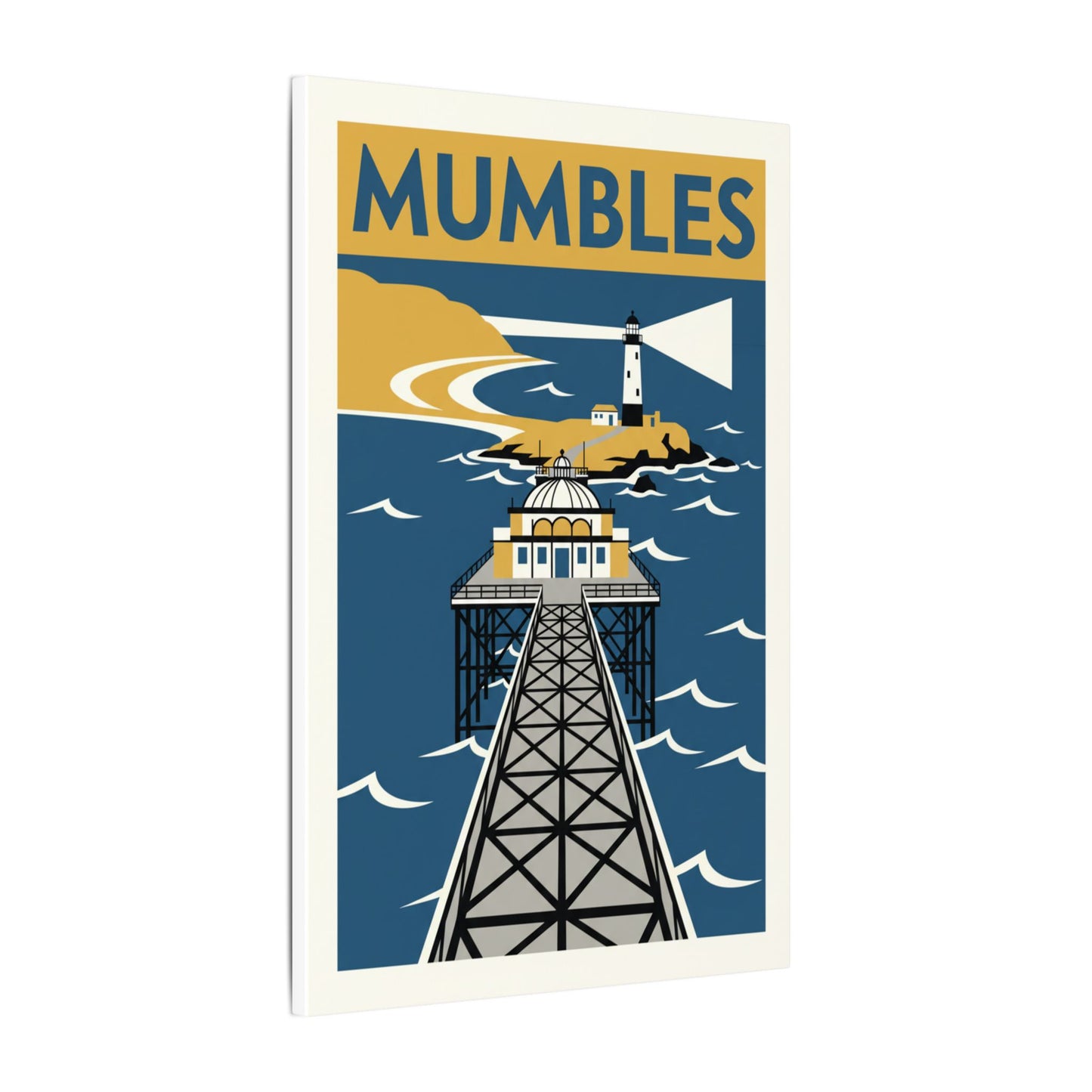 Mumbles Pier Lighthouse Vintage Travel Canvas
