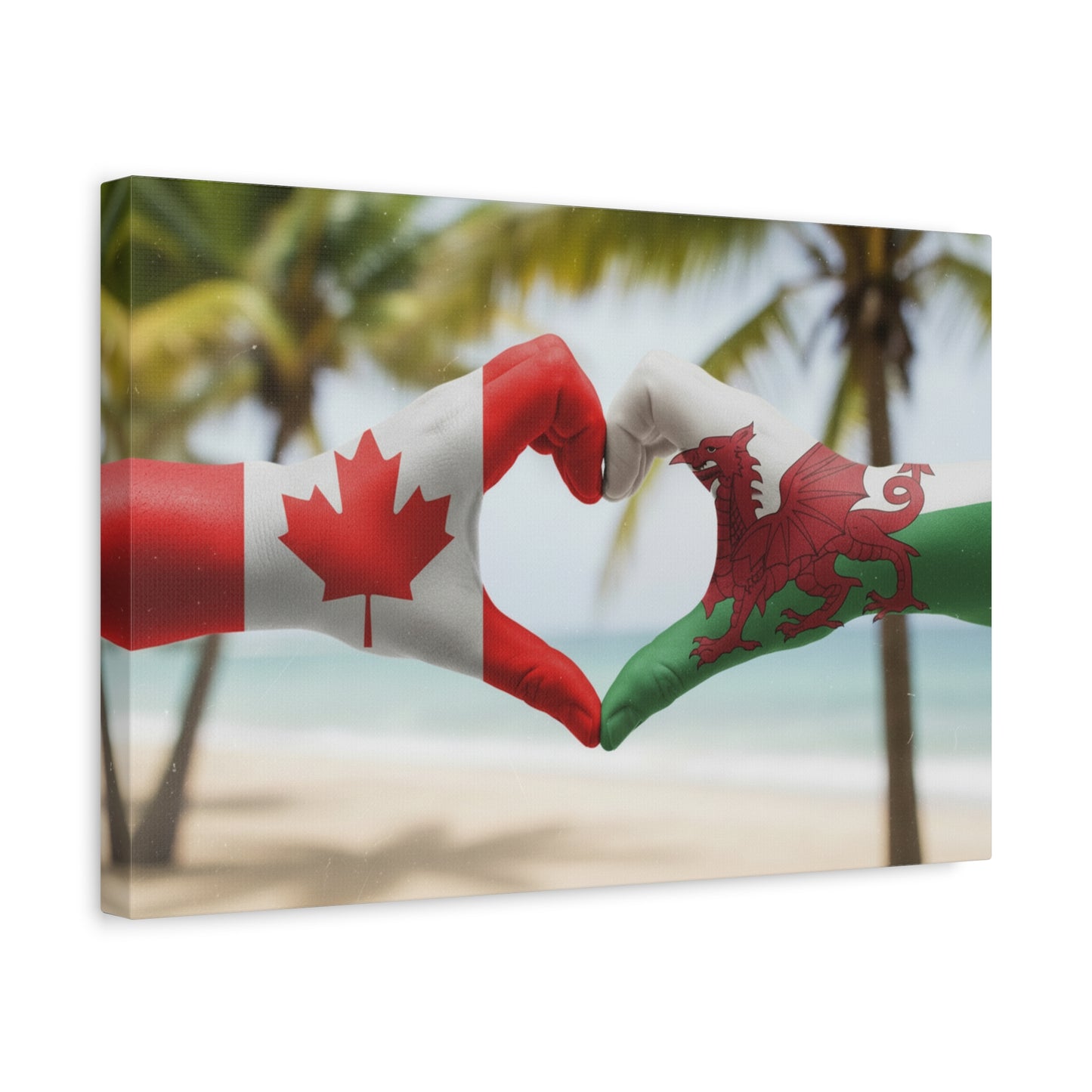 Canada & Wales Heart Flag Canvas Print — Stretched Matte Wall Art