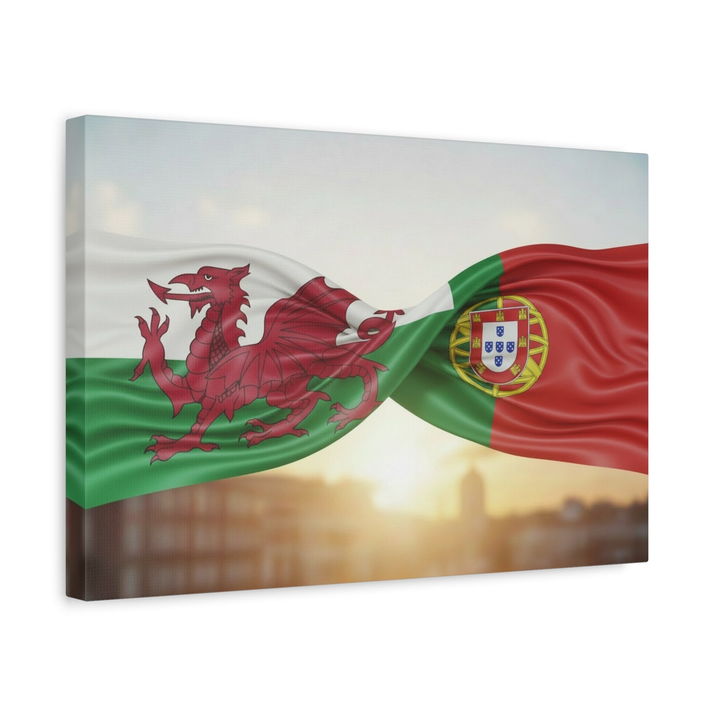Welsh and Portuguese Flags Canvas Print — Dual-Nation Matte Stretched Wall Art