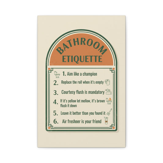 Bathroom Etiquette Canvas Wall Art – Retro Rules Sign for Powder Room