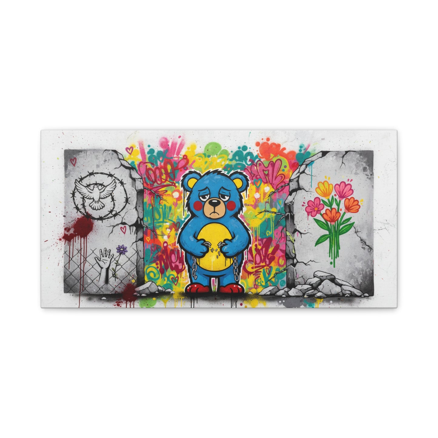 Graffiti Blue Bear Matte Canvas Print — Urban Street Art Wall Decor