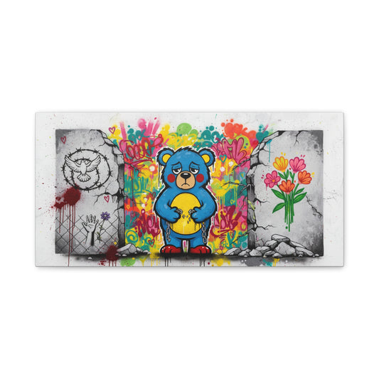 Graffiti Blue Bear Matte Canvas Print — Urban Street Art Wall Decor