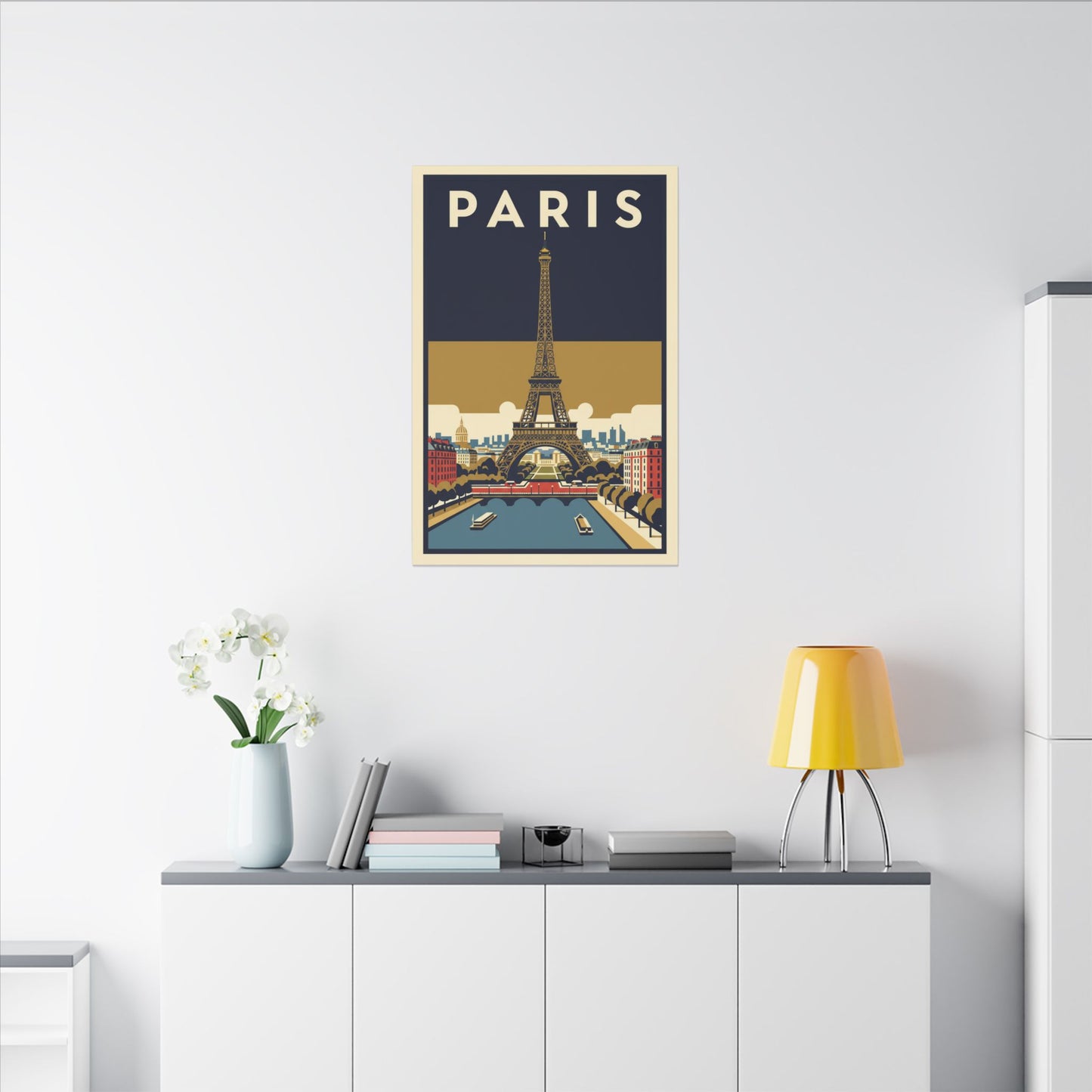 Paris Vintage Eiffel Tower Matte Canvas Wall Art Stretched Travel Poster
