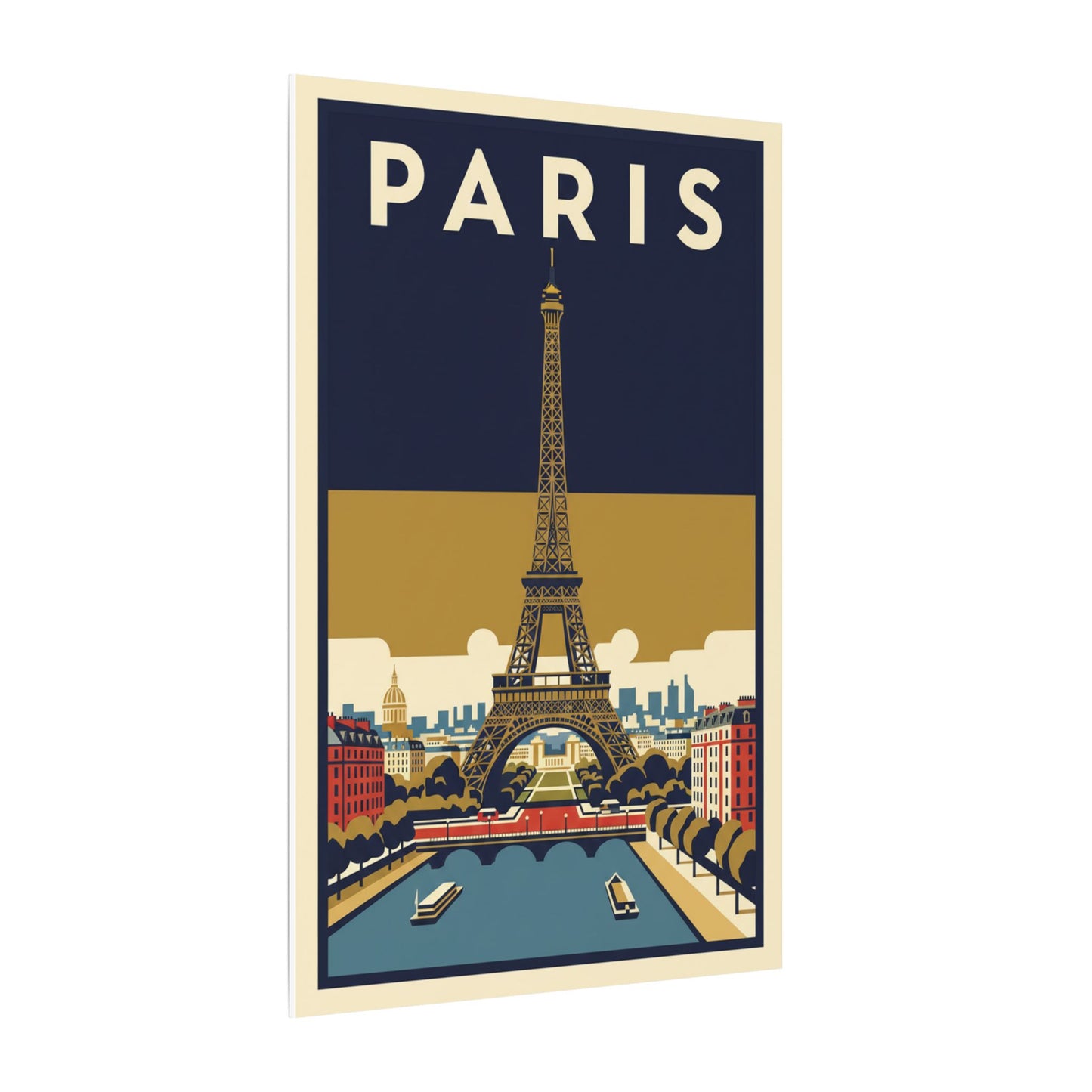 Paris Vintage Eiffel Tower Matte Canvas Wall Art Stretched Travel Poster
