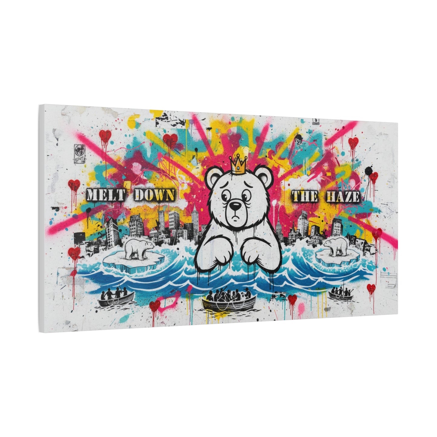Graffiti Teddy Bear Canvas Art — "Melt Down the Haze" Stretched Matte Print