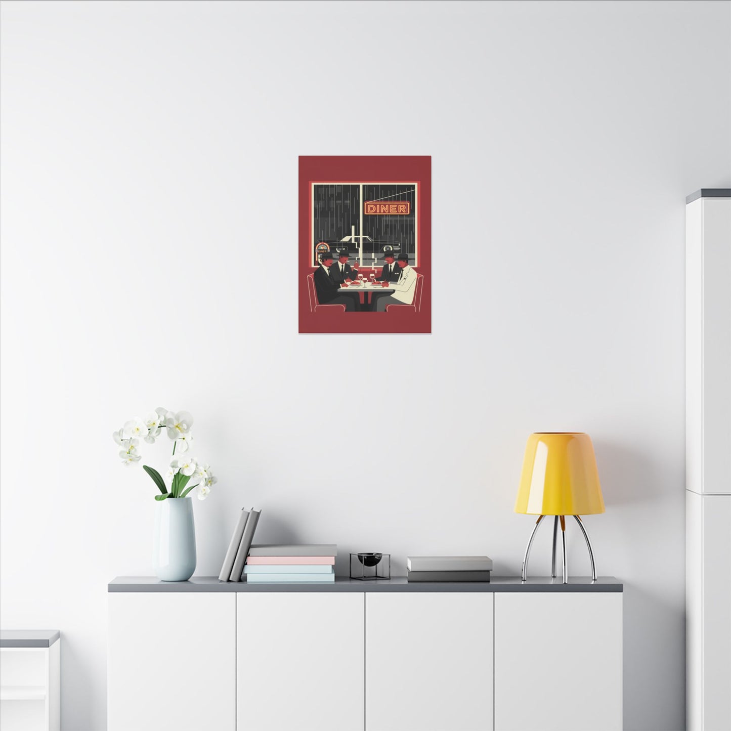 Retro Diner Canvas Print Vintage Rainy Night Illustration