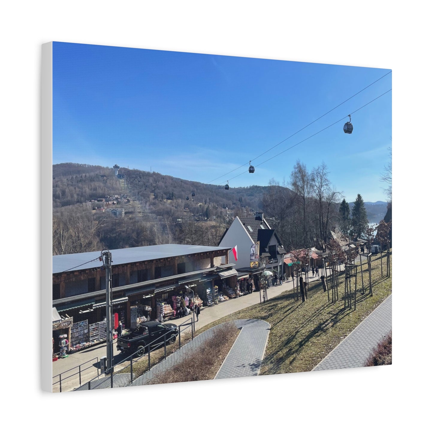 Resort Gondola Matte Canvas Wall Art — Mountain Village Landscape Print