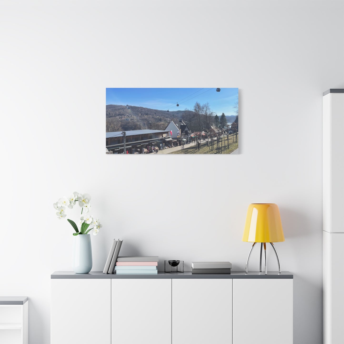 Resort Gondola Matte Canvas Wall Art — Mountain Village Landscape Print