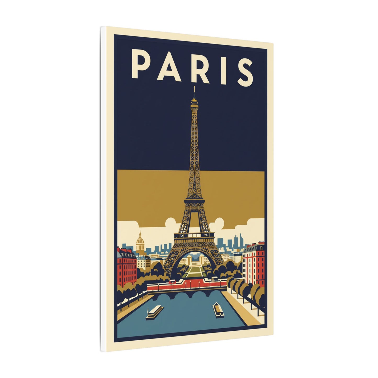 Paris Vintage Eiffel Tower Matte Canvas Wall Art Stretched Travel Poster