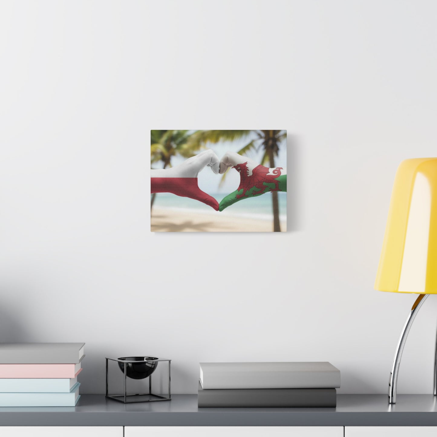 Welsh & Polish Flag Heart Canvas — Matte Stretched Wall Art