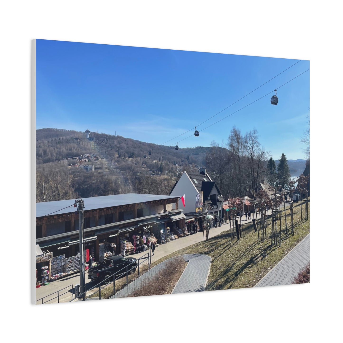 Resort Gondola Matte Canvas Wall Art — Mountain Village Landscape Print