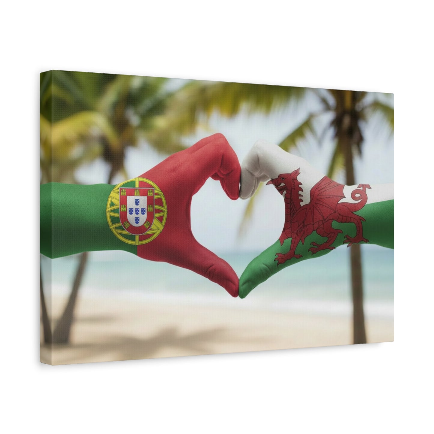 Portugal & Wales Flag Heart Canvas — Stretched Matte Wall Art