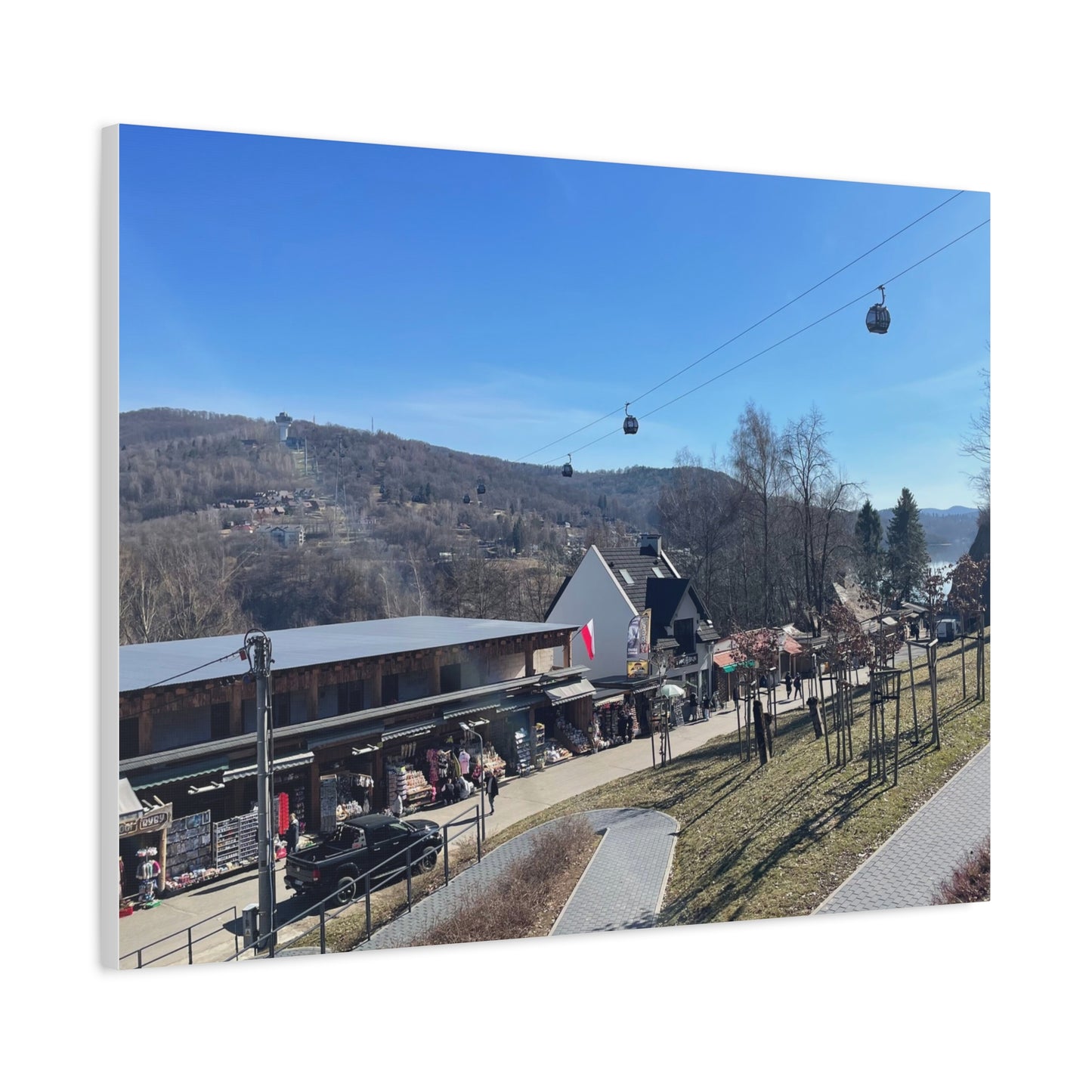 Resort Gondola Matte Canvas Wall Art — Mountain Village Landscape Print