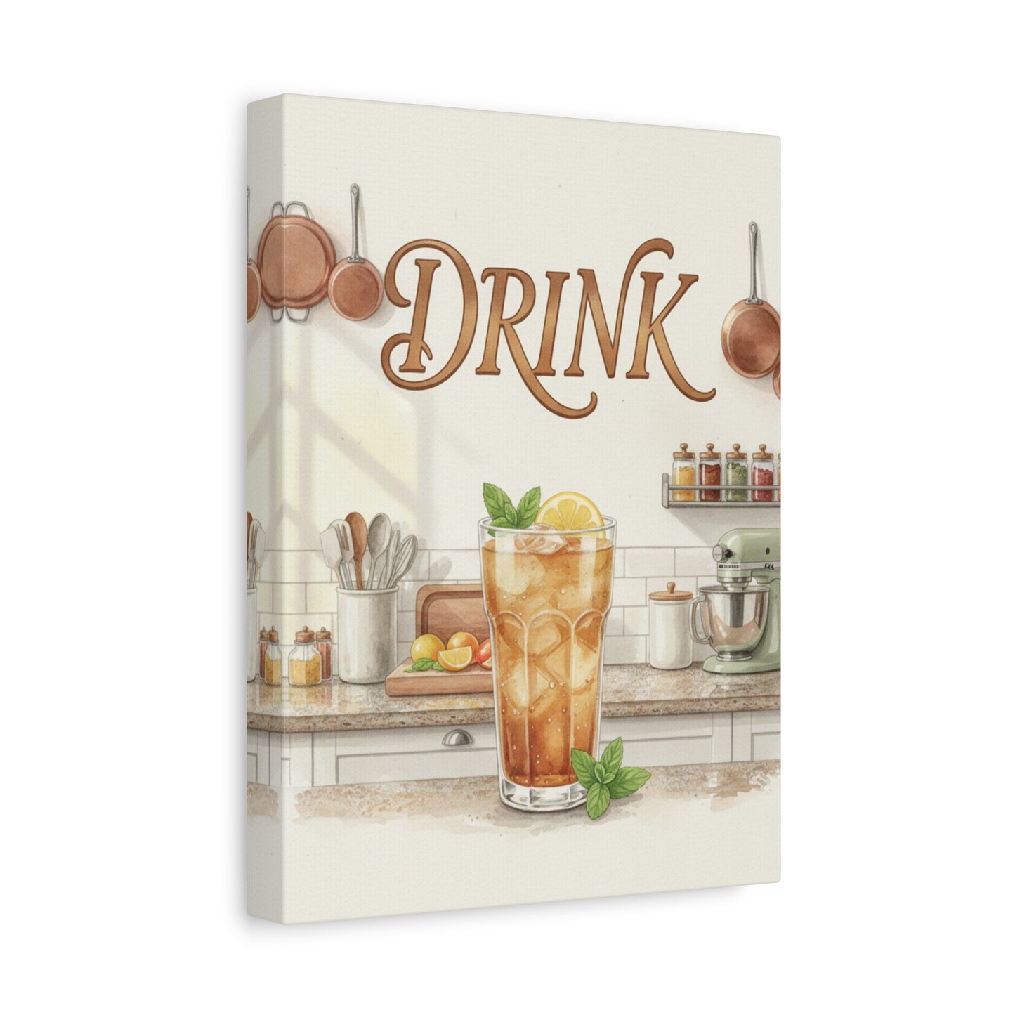 Iced Tea Kitchen Canvas – 'Drink' Vintage Beverage Wall Art