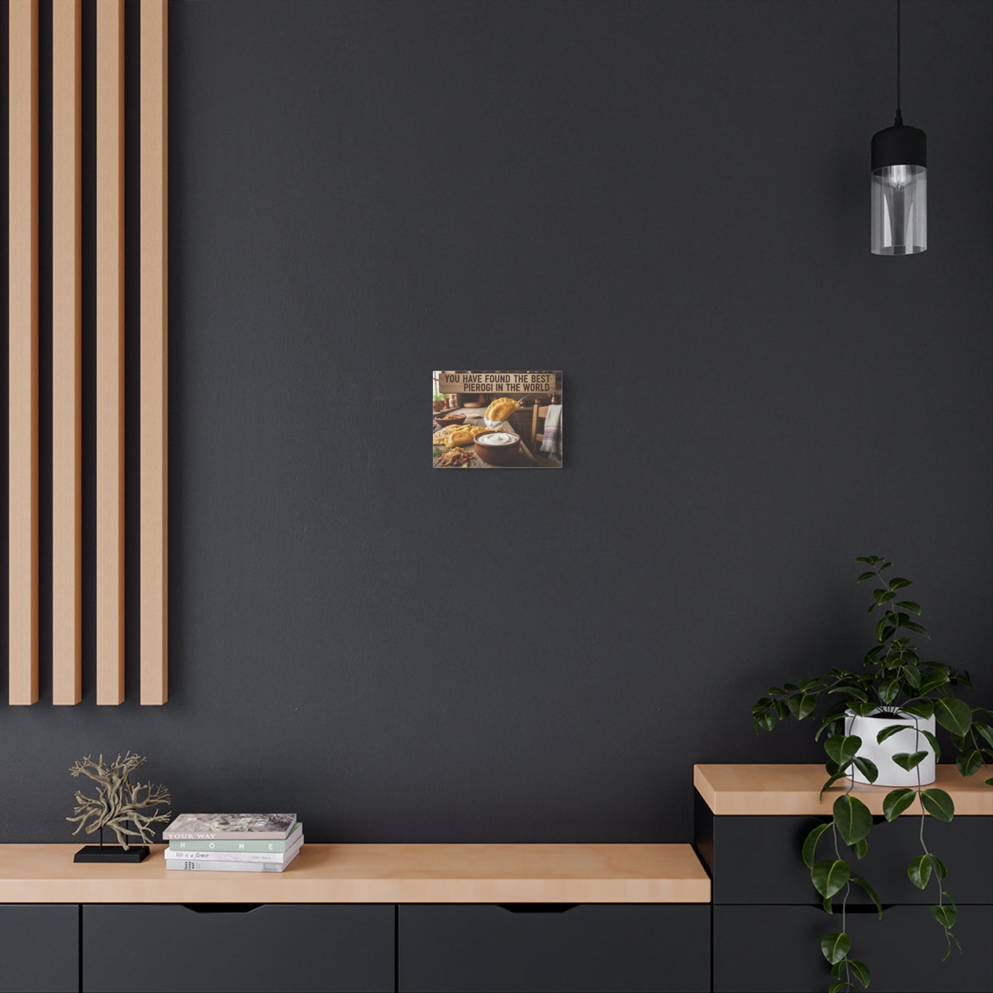 Pierogi Kitchen Canvas Wall Art — Rustic Food Canvas with Sour Cream Dip